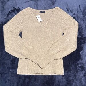 GAP Women's Ribbed Scoop Neck Sweater in Light Tan